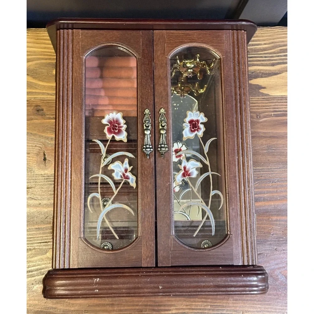 Vintage Powell Jewelry Armoire Magnetic-Close Doors Mirror Drawers 13